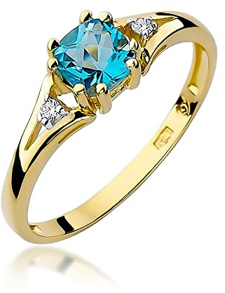 MARKO Damen-Goldring Mit 0,70Ct Topas und 0,03Ct Diamanten, 14 Karat Gold (585) | Mit Box | Für Frauen (Gelbgold, 51 (16.2))