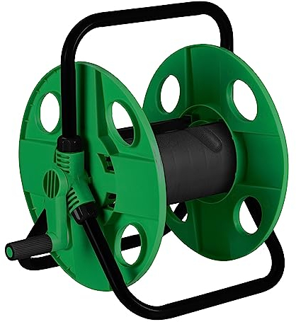 Relaxdays Dévidoir de Tuyau, pour 30 m de Tuyau 1/2, Acier, Plastique, Support, HxLxP : 38x42x31 cm, Vert/Noir