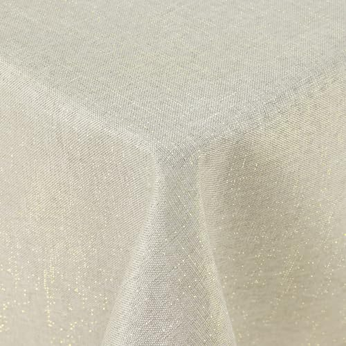 Spotjoy Glitzer Leinenoptik Tischdecke Abwaschbar Rechteckig 130 x 160 cm Tischtuch Lotuseffekt Wasserabweisend Tischwäsche Fleckabweisend - Beige