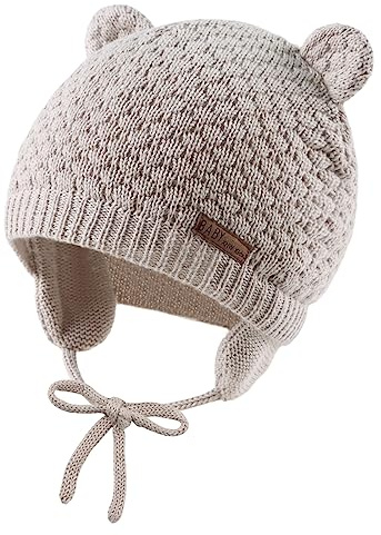 XIAOHAWANG Baby Earflap Beanie Hat Soft Baby Boy Knit Beanies Cute Bear Infant Toddler Girl Hats Autumn Winter (Beige, S)