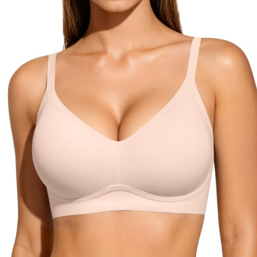 Vertvie Sömlös bh för kvinnor utan bygel, bekväm push up soft bh V-ringad mjuk bystier sömlös bh, ultra-bekväma vadderade bralette t-shirts, 1 styck, XL