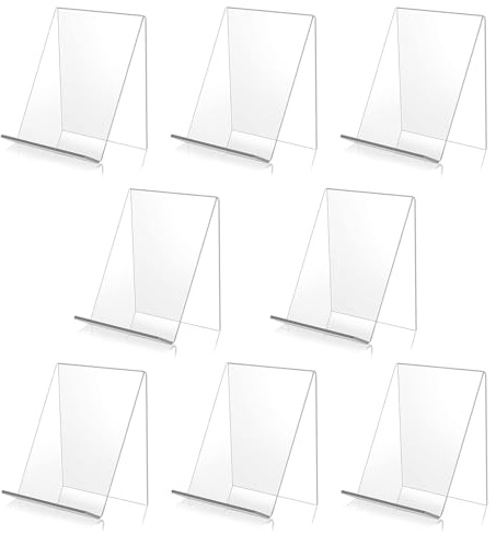 Bymivofun 8 pezzi Supporto per libri in acrilico, Supporto trasparente per opuscoli inclinati, Espositore a libro in acrilico trasparente per telefoni, cartelli, opuscoli, poster per menu, riviste