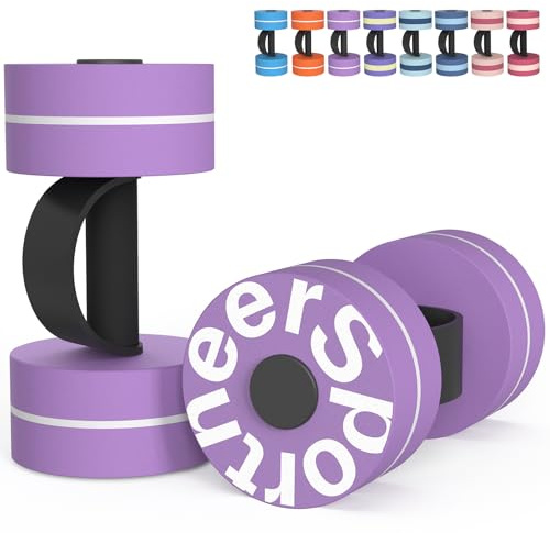 Sportneer Aquatic Exercise Dumbbells Water Weights Water Dumbbell Aerobics Workouts Set of 2 EVA Foam Pool Weights Dumbbells Set Aqua Fitness Barbells Equipment, Purple White