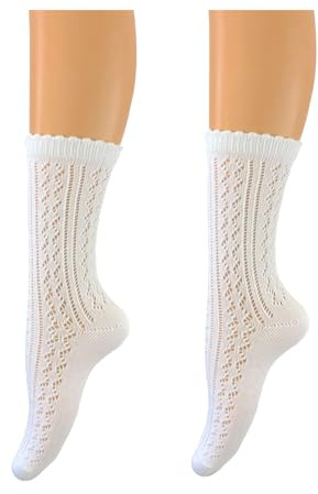 BF Souvenirs Nobles medias para mujer, hasta la rodilla, para traje regional tiroleso, con encaje cosido a mano, para bodas, fiestas tradicionales, Oktoberfest, fiestas tradicionales, Blanco, 35-38
