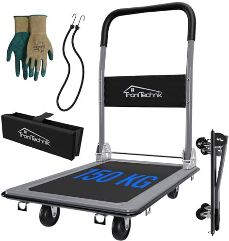 Tronitechnik® Transportwagen Paketwagen Plattformwagen klappbar mit Lenkrollen 150kg Tragkraft mit Antirutschbeschichtung, Griffpolster, Halterungen - Ladefläche 72x48 cm