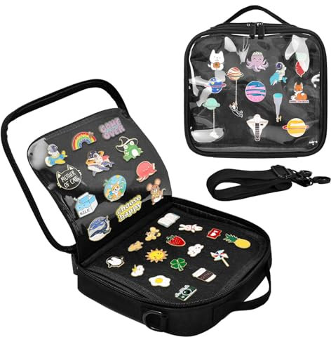 BOHEMIABY Pin Badge Display Book, 18 Page Pin Display Trading Bag, Large Brooch Pin Lover Collector Bag with Numbered Label and Shoulder Strap, Perfect for Enamel Pins (Small size 6 pages)