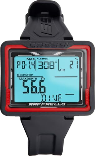 CRESSI Raffaello Diving Computer Black/Red - Ordinateur de Plongée Unisex avec Grand Écran Rectangulaire à Contraste Élevé pour Une Lisibilité Optimale des Données, Noir/Rouge, Taille Unique