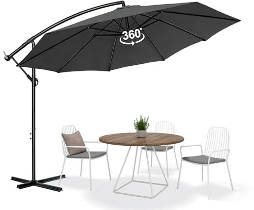 Sonnenschirm Ø350 cm mit Kurbel | Ampelschirm Gartenschirm UV-Schutz & wasserdicht | Kurbelschirm Marktschirm 360° drehbar & windstabil | Sonnenschutz für Garten & Terrasse – Anthrazit