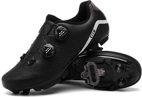 PENXZT Zapatilla de Ciclismo MTB Hombre Mujer, Zapatos Bicicleta de Montaña Compatible con SPD Pedales 2 Tornillos con Calas Unisex Adulto Respirables,Negro,46 EU