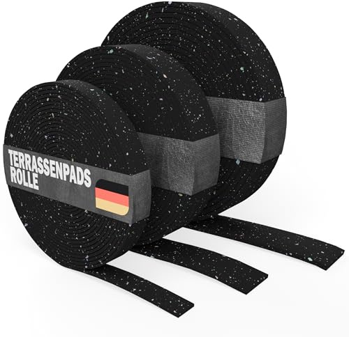 Rollo de almohadillas de terraza de 10 m x 80 mm x 3 mm – Esterilla protectora de granulado de goma para terrazas y terrazas – Subestructura de WPC – Antideslizante, fabricado en Alemania
