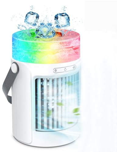 Ventilateur de climatisation portable 7 couleurs refroidisseur d'air par évaporation 3 vitesses de vent 600 ml refroidisseur d'air pour bureau, chambre, voiture