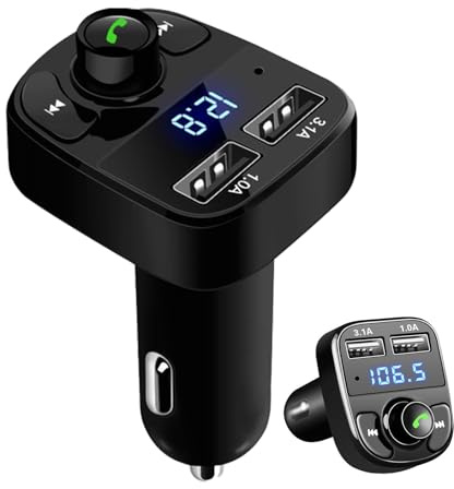 Voiture Transmetteur FM Lecteur MP3 Adaptateur Radio sans Fil, Transmetteur Adaptateur Bluetoothes pourVoiture, Émetteur FM Voiture Chargeur pour Appel Mains Libres avec 2 USB Port