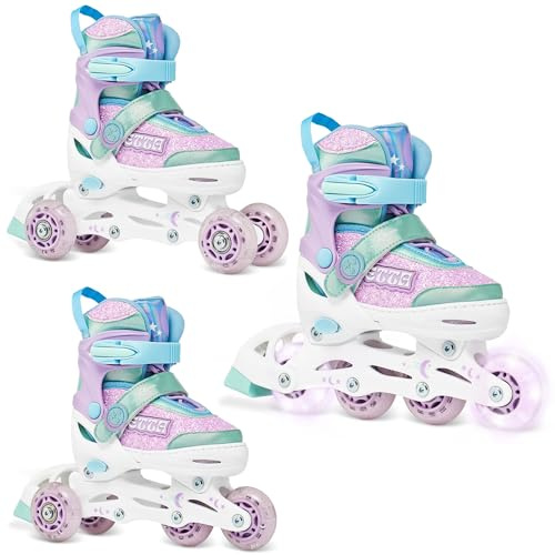 RAVEN 3in1 Inline Skates Triskates Rollschuhe Inliner für Kinder Mädchen verstellbar Etta (Violet, 27-30 (16,5cm-18,5cm))