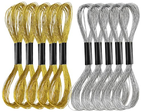 12pcs Skeins Glitter Embroidery Floss Metallic Embroidery Thread Sewing Cross Stitch Set, 6 Strands of Gold and 6 Strands of Silver for Craft DIY Bracelets Knitting Embroidery Crafts