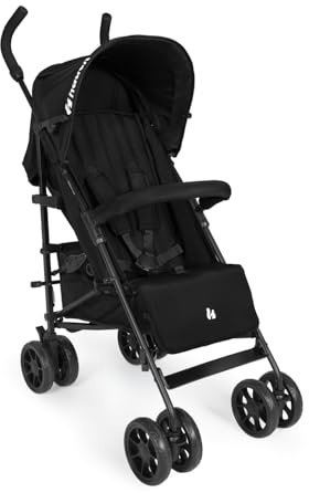 hauck Fold N Care, Black - Passeggino a Ombrello per Bambini da 6 Mesi fino a 22 kg, Pieghevole e Leggero (7,6 kg), Schienale Reclinabile, Cappottina UPF 50+, Cesto XL, Ruote EVA Piroettanti