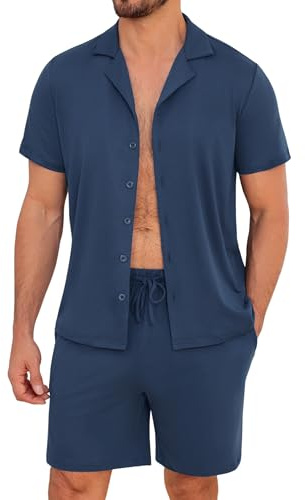 Marvmys Herrpyjamas kortärmad kortärmad set för män tvådelad pyjamas traditionell t-shirt och kort pyjamasset nattkläder pyjamas myskläder
