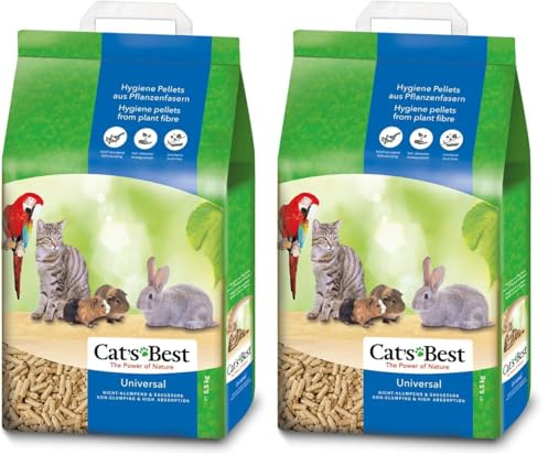 Cat's Best Arena para Gatos Universal 7L, Arena para Pájaros, Conejos Biodegradable Sin Polvo, Lecho para Gatos Ecológico de Fibra Vegetal, 5.5 kg (Paquete de 2)