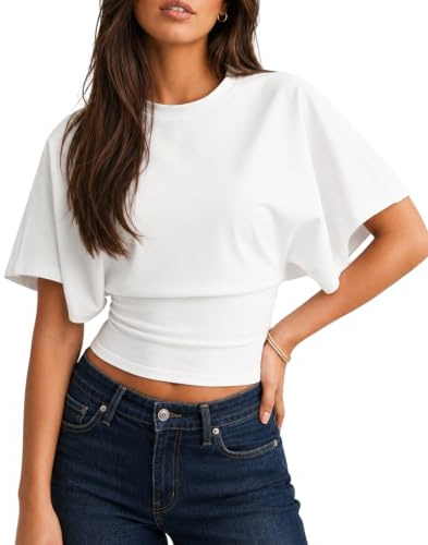 Navneet Women Cinched Waist Crop Tops Crew Neck Basic Tops | Slim Waist Short Sleeve T Shirts, Y2K Going Out Tops, Party Clubbing Tops, Music Concert Festival Outfits, Holiday Top