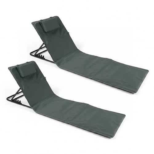 Baroni Home Set 2 Lettini Prendisole Pieghevoli da Spiaggia con Cuscino Imbottito, Schienale Reclinabile, Tasca Portaoggetti, Sdraio Portatile per Mare Piscina Campeggio, 48x150x52 cm Grigio