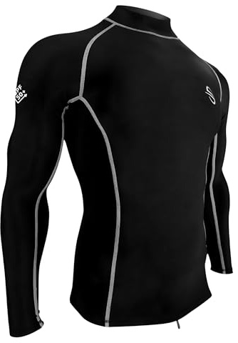 Platinum Sun Unisex Thermal Swim Shirt for Men & Women Cold Water Rash Guard, Fleece Lining UPF54 Black