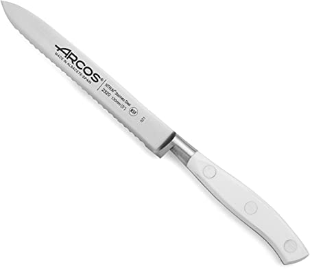 Arcos Coltello da Pomodoro Forgiato in Acciaio Inossidabile Nitrum con Lama da 130 mm – Manico Ergonomico in Poliossimetilene POM, Serie Riviera Blanc – Colore Bianco