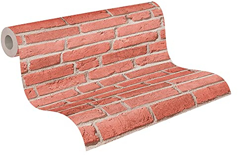 A.S. Création Icke-vävd tapet Best of Wood`n Stone 2nd Edition tapet i stenutseende fotorealistisk stentapet tegel 10,05 m x 0,53 m beige röd Made in Germany 355811 35581-1