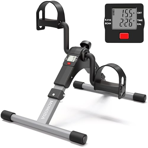 MOMODA Ejercitador de Pedales para Ciclostático, Bicicleta de Ejercicio para Escritorio con Monitor LCD, Plegable (Negro/Gris)