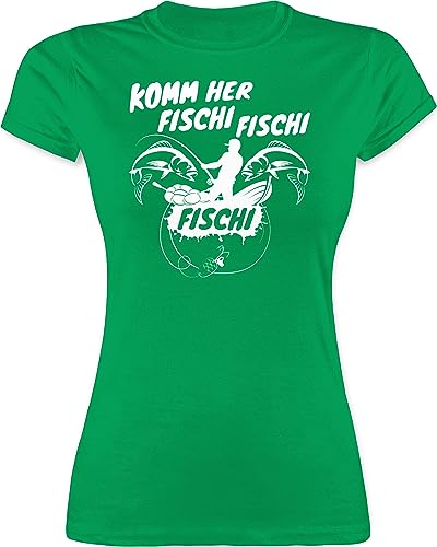 Shirt Damen - Angler Geschenke & Angeln Zubehör - Komm her Fischi - L - Grün - angelgeschenk spruchshirts sprüche Fisch t-Shirts angelbekleidung Spruchshirt Spruch Fische Tshirt Frau