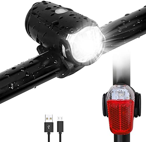 Sanfant Fahrradlicht Set, Fahrradbeleuchtung LED, Fahrradlampe Set, Fahrradlicht Frontlicht Vorne, Aufladbar, StVZO Zugelassen Wasserdicht, 2 Licht-Modi Frontlicht und Rücklicht Set