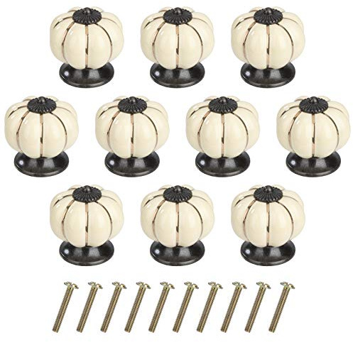 MengH-SHOP Pomolo per Mobile di Zucca Pomelli per Porta Ceramica Maniglia per Armadietto con Viti per Porte Armadietti Cassetti e Guardaroba Accessori Mobili 10 Pezzi Avorio