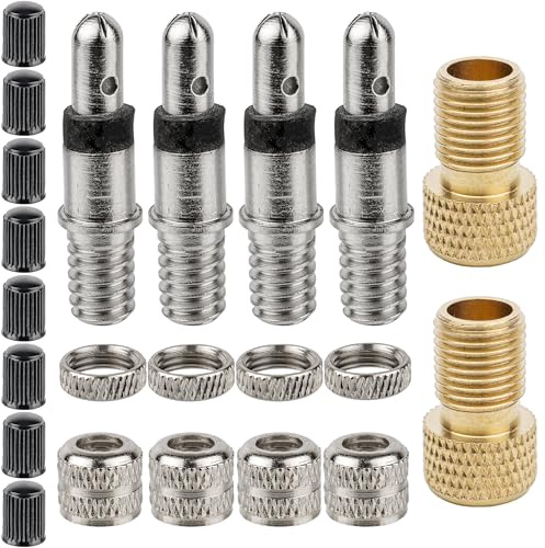 Set da 20 pezzi valvole per biciclette, 4 x valvole della bici tubolare, 8 x tappi di ricambio inclusi, 4 + 4 dadi di collegamento, Adattatore valvola per bici, pacco da 2, DV/SV a AV, Valve, Bicycle