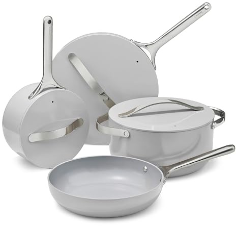 Caraway Nonstick Ceramic Cookware Set (12 Piece) Pots, Pans, Lids and Kitchen Storage - Non Toxic, PTFE & PFOA Free - Oven Safe & Compatible with All Stovetops (Gas, Electric & Induction) - Gray