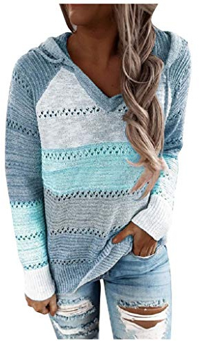 riou Sudaderas Mujer con Capucha Jersey Sweatshirt Talla Grande Suéter Cardigan Manga Larga Otoño Invierno Hoodie Tejido de Punto Tops Pullover S-5XL