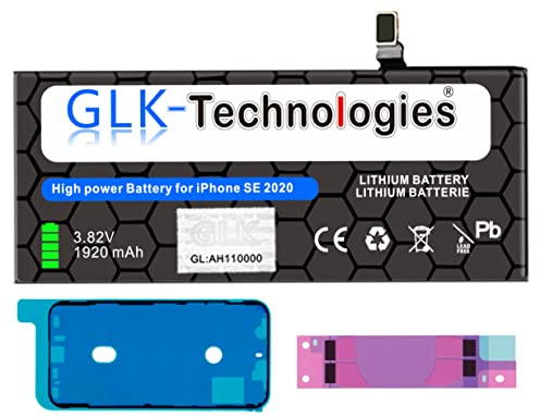 High Power Replacement Battery Compatible with Apple iPhone SE 2 (2020) APN A2296 A2312 | GLK-Technologies Battery | 1920 mAh Battery | Includes 2 x Adhesive Tape Sets