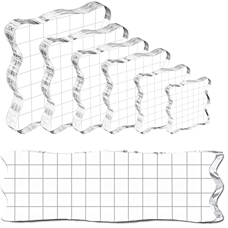EACHPT Acrylblock Für Silikonstempel, 7 Stück Silikonstempel, Acrylplatte Transparent, mit Rasterlinien, Acryl, klar, 7 Größen, Prägewerkzeug für Stempel, für Scrapbooking, Kartenherstellung