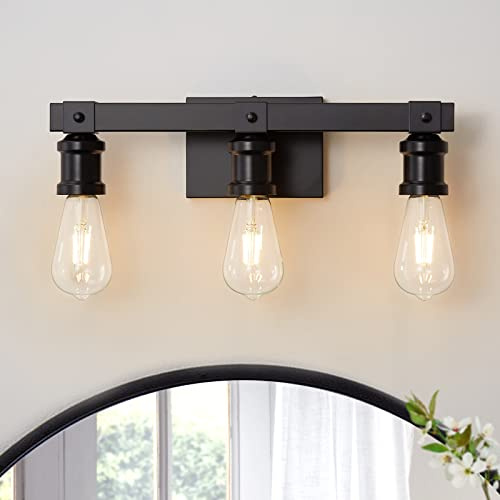 Nuanshued Farmhouse Bathroom Vanity Light Fixtures 3-Light Bathroom Light Fixtures Over Mirror Matte Black Vanity Light Industrial Vintage Wall Light Fixtures for Bathroom Living Room Hallway