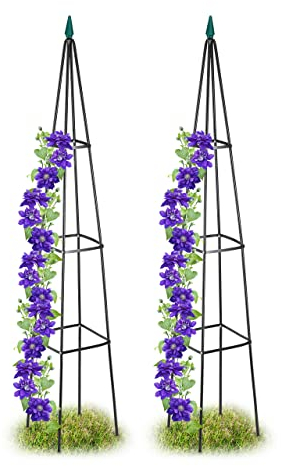 Relaxdays Rankhilfe Obelisk, 2er Set, HBT: 190 x 35 x 35 cm, Rankpyramide Kletterpflanzen, Metall, freistehend, schwarz