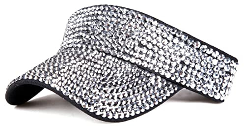 Gudessly Shiny Rhinestones Sport Sun Visor Adjustable Summer Cap Visor Caps for Women Men Silver Black