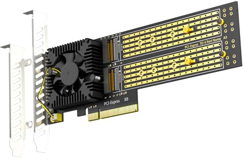 GLOTRENDS PA40 Quad M.2 NVMe to PCIe 3.0 X8 Adapter with PCIe Bifurcation, Setup Soft M.2 NVMe RAID via OS Tool (Support 22110/2280 Size)