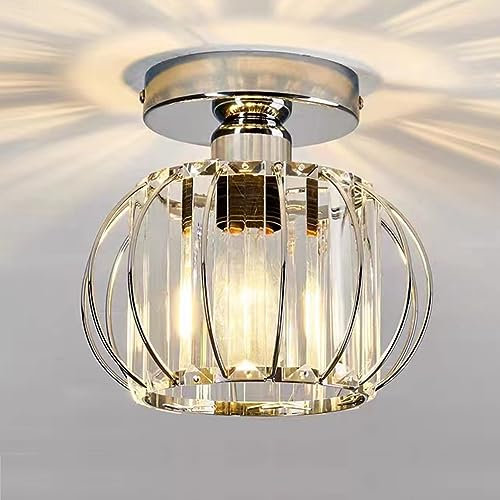 ktjes Mini Crystal Ceiling Light Fixture Modern Chrome Semi-Flush Mount Ceiling Lamp for Bedroom Dining Room Living Room Hallway