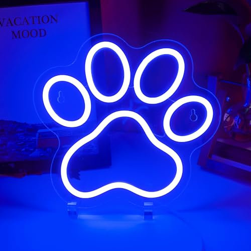 Aslanka Neon unterrichtet mit Hundepfotenabdruck - dämmerliche blaue LED -Schilder für Wanddekoration, Neonlichter, die von USB für Schlafzimmer, Kinderzimmer, Geschenke angetrieben werden