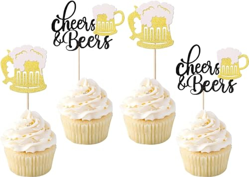 24 Stück Cheers Beers Tortendeko Glitzer Biere Champagne Cupcake Toppers Wein Fass Thema Kuchen Deko Feier Dusche Hochzeit Geburtstag Hochzeit Party Kuchen Dekorationen Schwarz