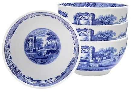 Spode Blue Italian Dip Bowl Set of 4-4-Inch Porcelain Bowls with Oriental Design, Dishwasher & Microwave Safe Tableware for Dip, Side, Appetizers, Dessert - Blue & White Dinnerware