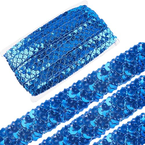 GORGECRAFT 13mx2cm Flacher Blauer Paillettenbesatz Paillettenstreifen 3 Reihen Paillettenrolle Paillettenbandbesatz Metallische Paillettenband Für Kleid Schmuckherstellung Stirnband Nähen