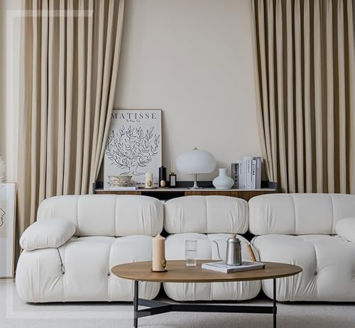 Whoiy Vorhänge Wohnzimmer Verdunkelung Samt mit Ösen, Helles Khaki Gardienen Curtains Einfarbig Moderne 2 Stück Fenster Ösenvorhang für Schlafzimmer, H 214 x B 96 cm(Höhe x Breite)