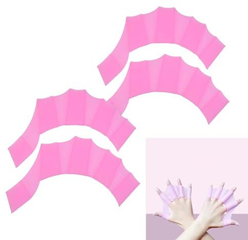 Silikon-Schwimmen Handschuhe Webbed, 2 Paar Wasserwiderstand Swim Training Hand Paddles, Finger Frosch Typ Gear Swim Glove Paddel Flossen für das Schwimmen Training (Rosa, S)