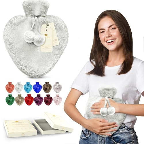 Happy Heaters Hot Water Bottle, 1L with Fluffy Cover - Ideal for Period, Back & Neck Pain - White, Perfect for Women, Seniors & Children (UK)