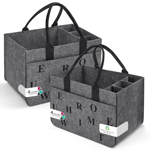 Eurhomewit Filz Einkaufskörbe Filztasche Einkaufstasche mit Fächern, Filztasche Groß 30L Faltbar Robust Flaschentasche Kaminholztasche Kleiderkorb Spielzeugtasche (Mittelgrau + Dunkelgrau/2 Stück)