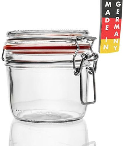 Flaschenbauer - 6 Drahtbügelgläser 400 ml, verwendbar als Einmach- und Fermentierglas, zur Aufbewahrung und zum Befüllen, leere Gläser mit Drahtbügel – Made in Germany, inklusive Etiketten