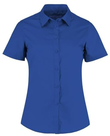 Ladies Short Sleeve Tailored Poplin Shirt Adults Work Wear Styled Business Soft Collar Buttumned Formal Smart Womens Blouse (Royal, 16)